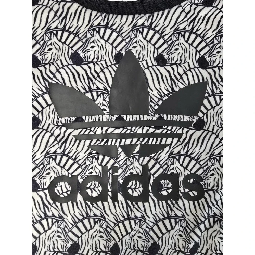 Adidas Originals Sweatshirt Youth Girls XL‎ 14-15 Black  Zebra Print Velour